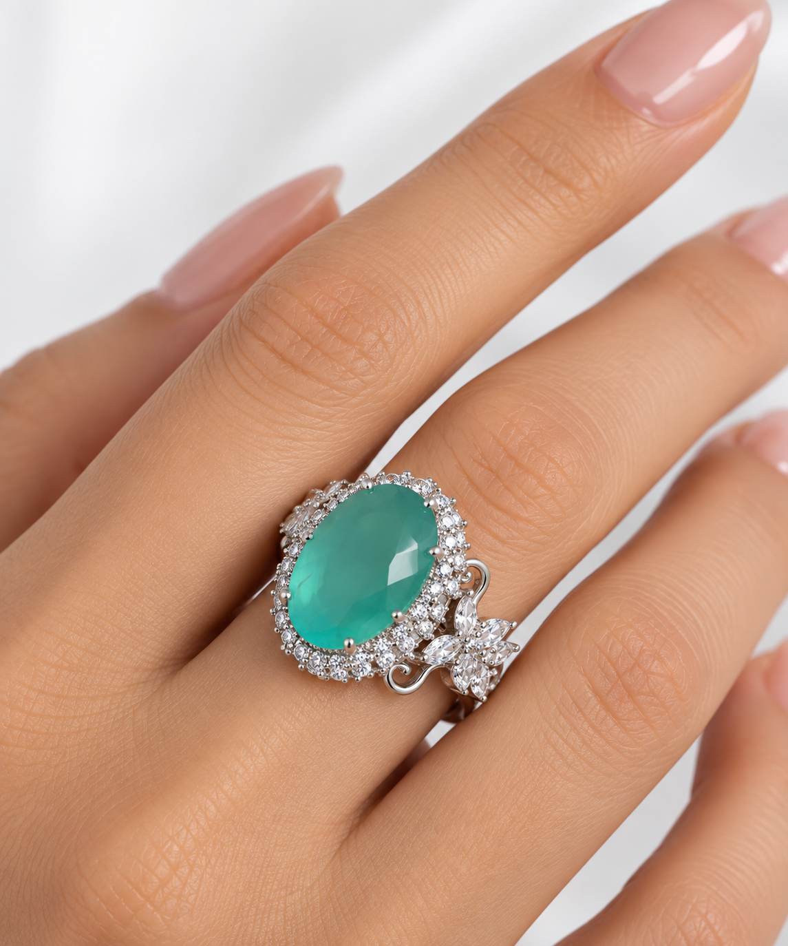 Women’s Ring – Teal Emerald Floral Statement Ring