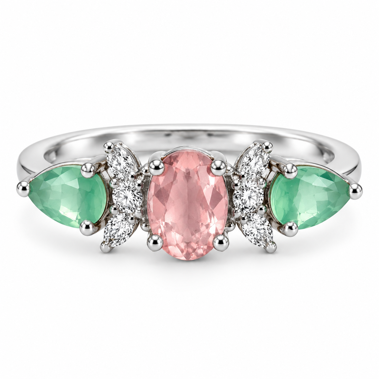 Women’s Ring – Blush & Teal Gemstone Trio