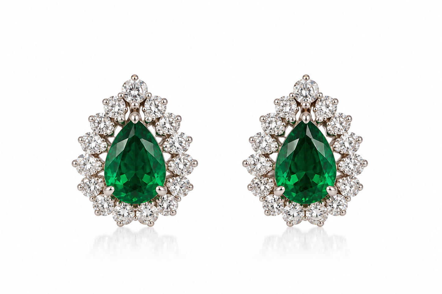 Women’s Earrings – Emerald Green Pear Halo Stud Earrings