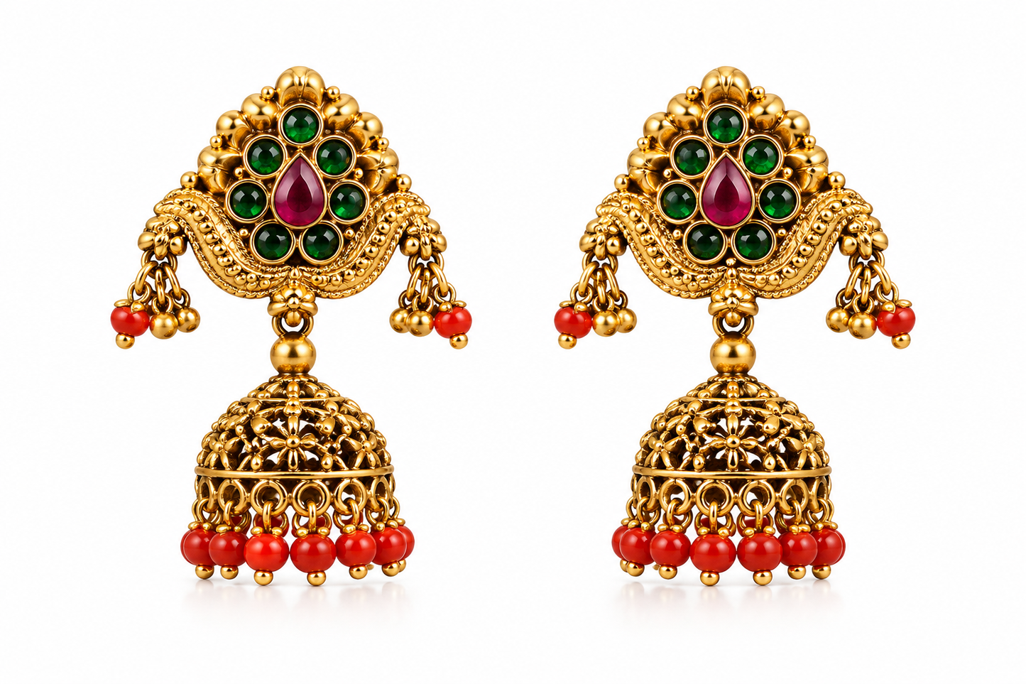 Women’s Earrings – Emerald & Ruby Traditional Jhumka Earrings