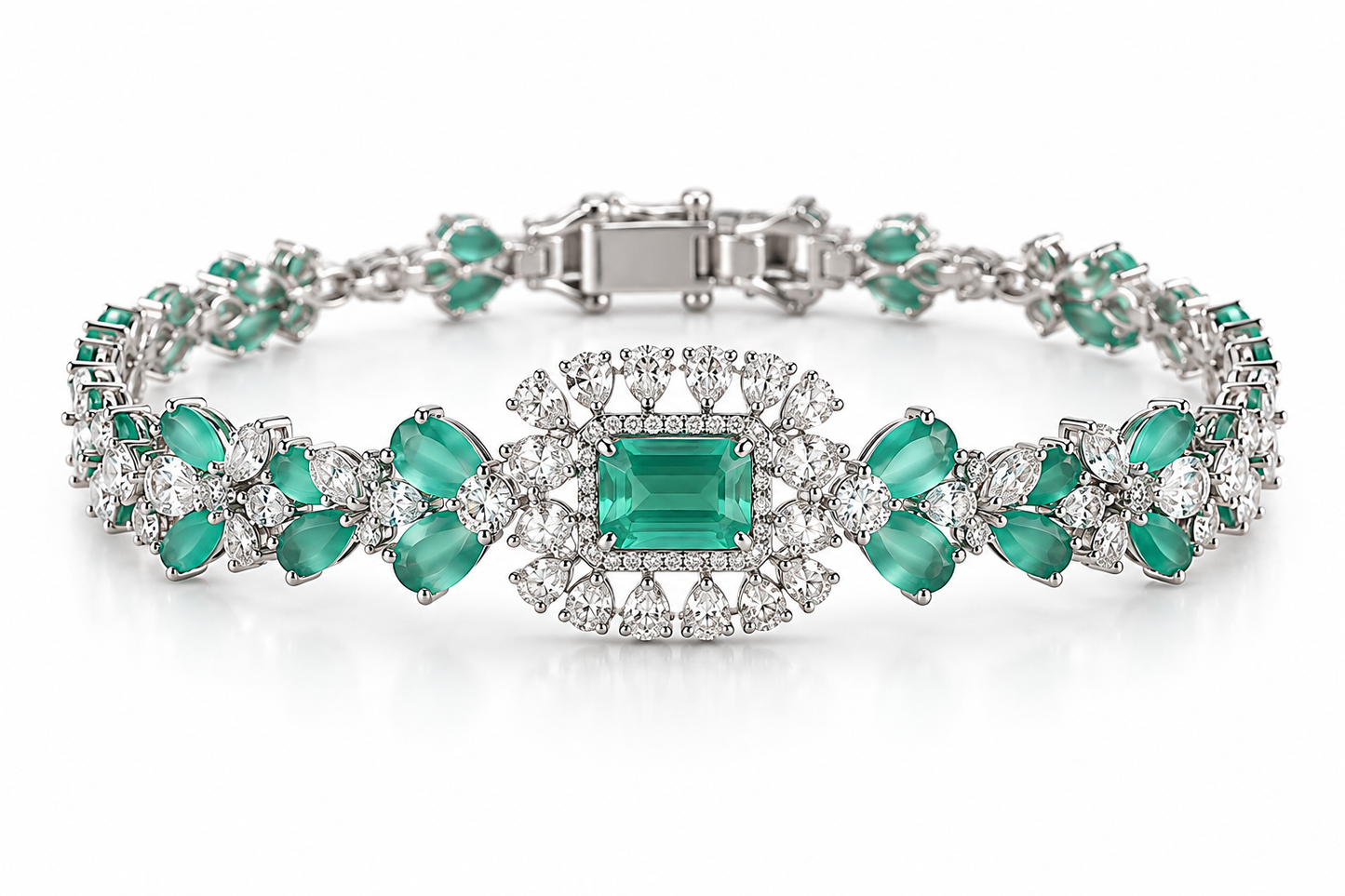 Women’s Bracelet – Emerald Green Floral Statement Bracelet