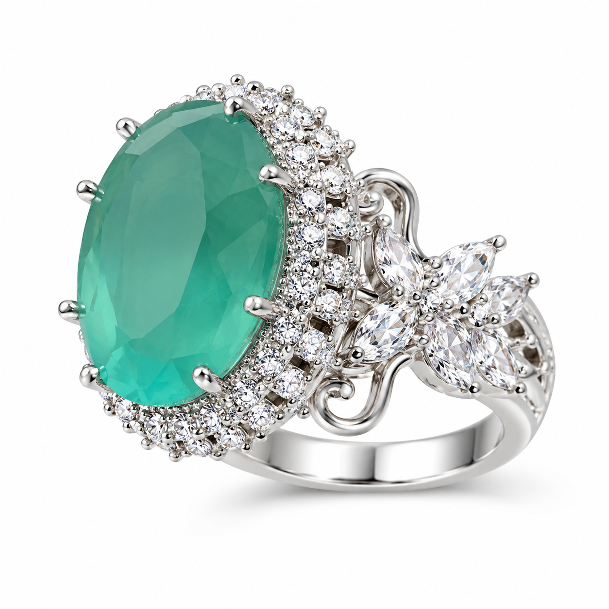 Women’s Ring – Teal Emerald Floral Statement Ring