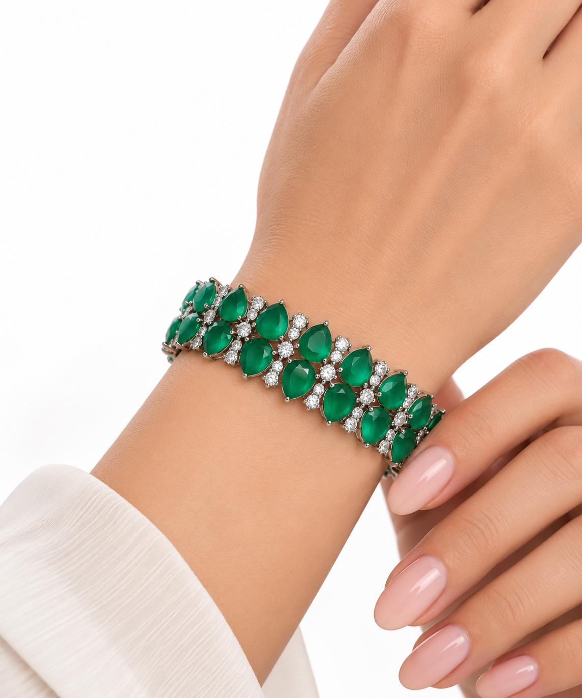 Women’s Bracelet – Emerald Green Pear Gemstone Bracelet