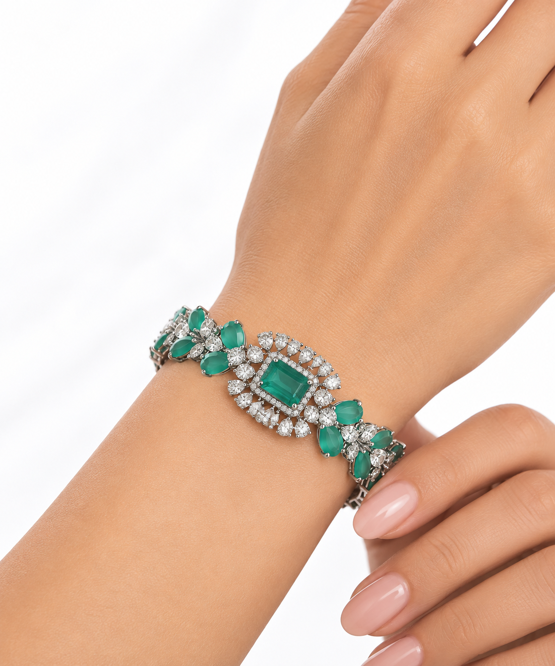 Women’s Bracelet – Emerald Green Floral Statement Bracelet
