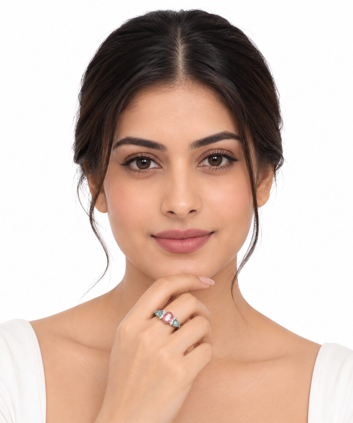 Women’s Ring – Blush & Teal Gemstone Trio