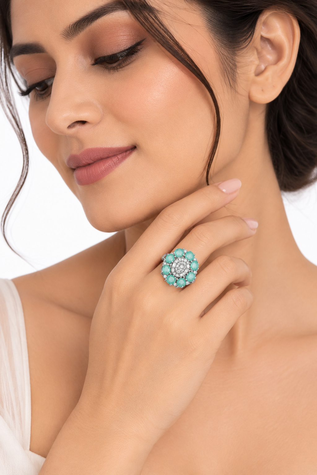 Women’s Ring – Mint Green Floral Statement Ring