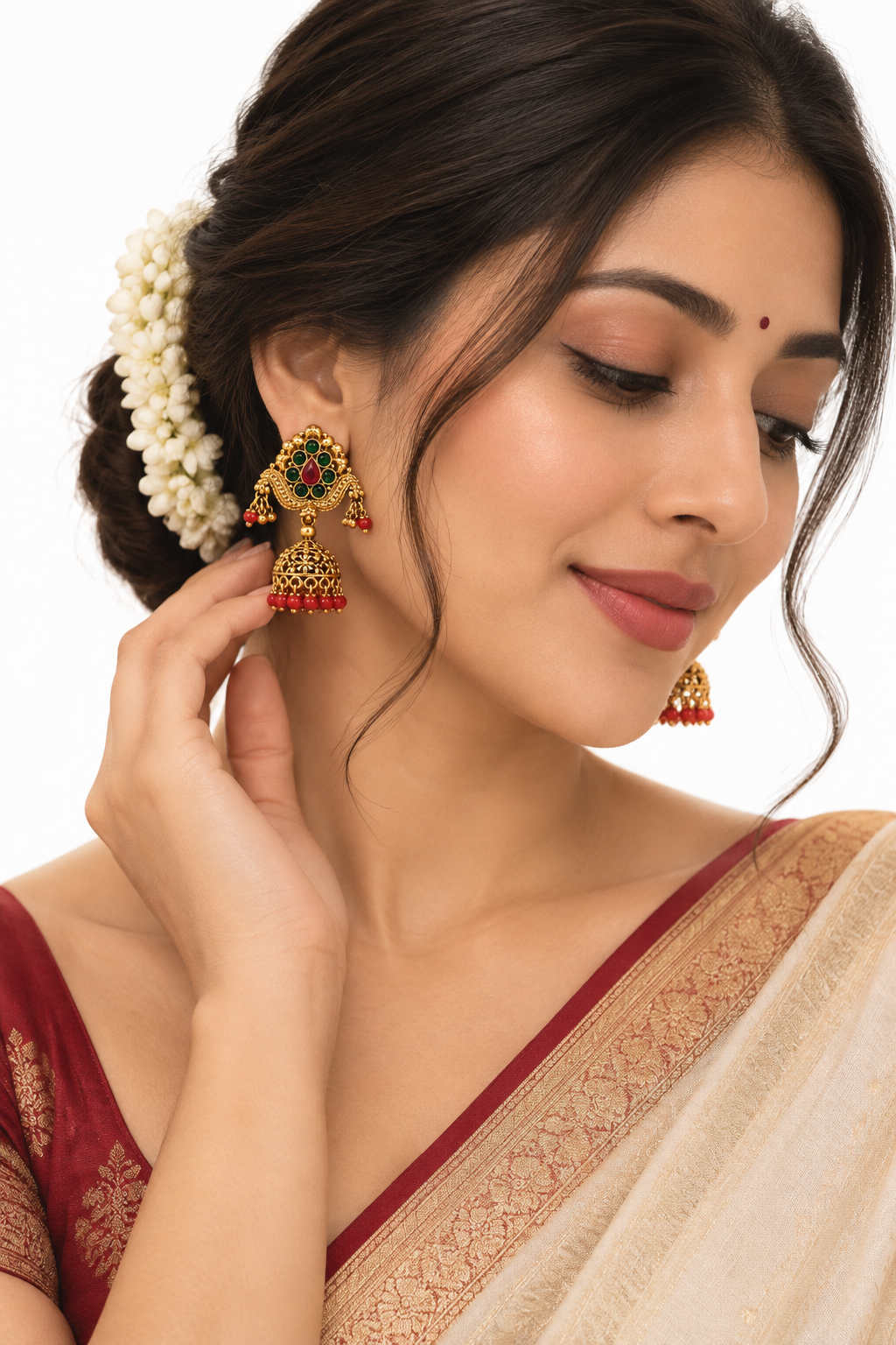 Women’s Earrings – Emerald & Ruby Traditional Jhumka Earrings