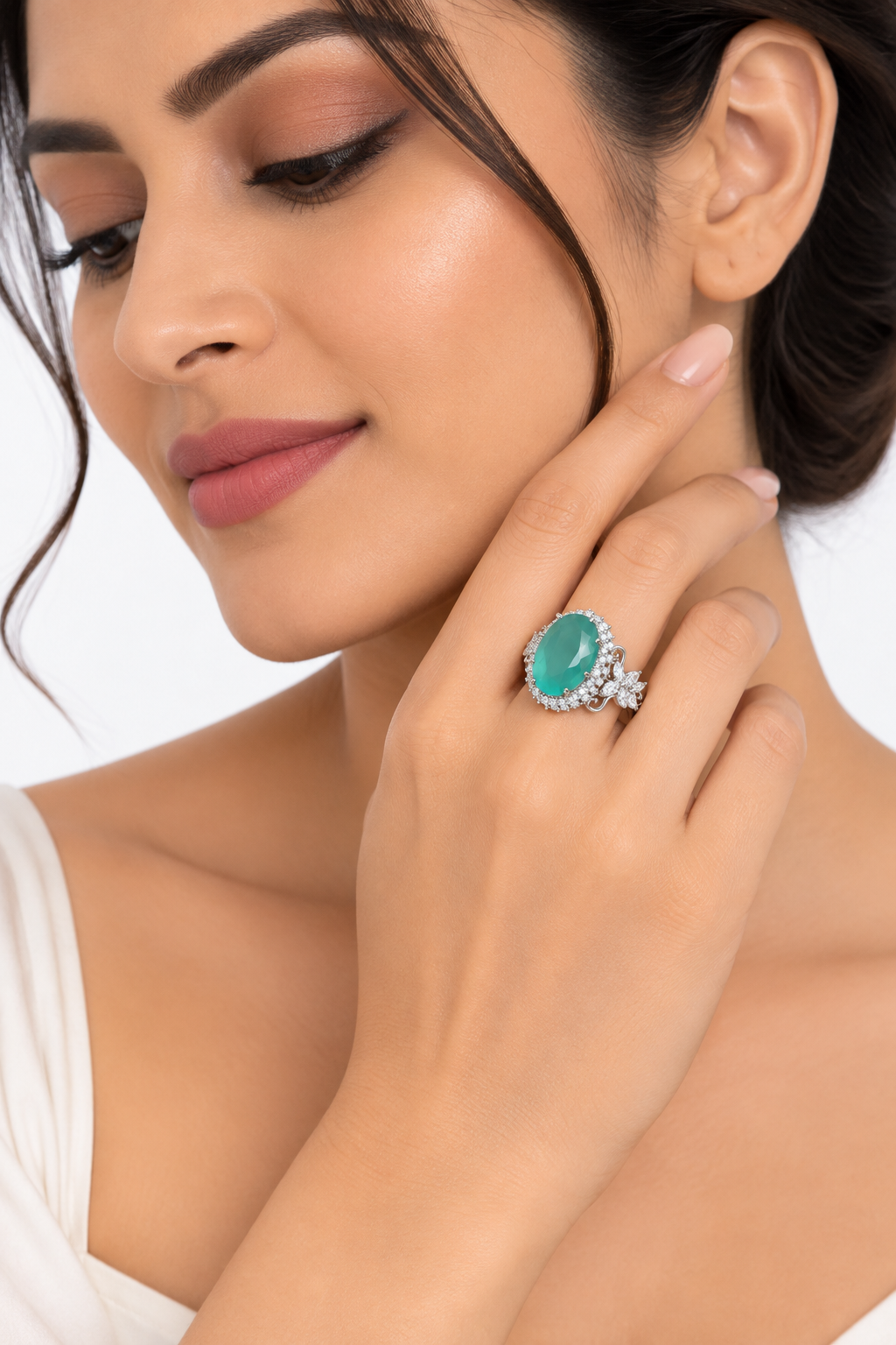 Women’s Ring – Teal Emerald Floral Statement Ring