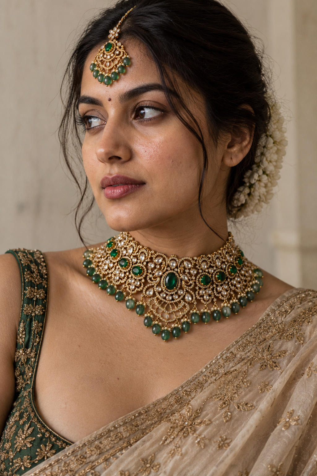 Aaradhya Emerald Heritage Choker Set