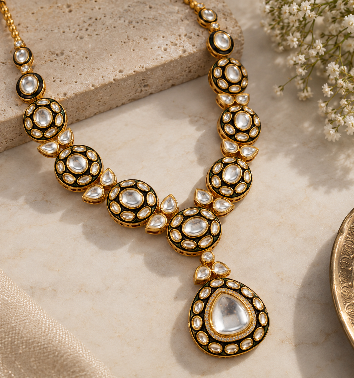 Aarohi Kundan Teardrop Necklace